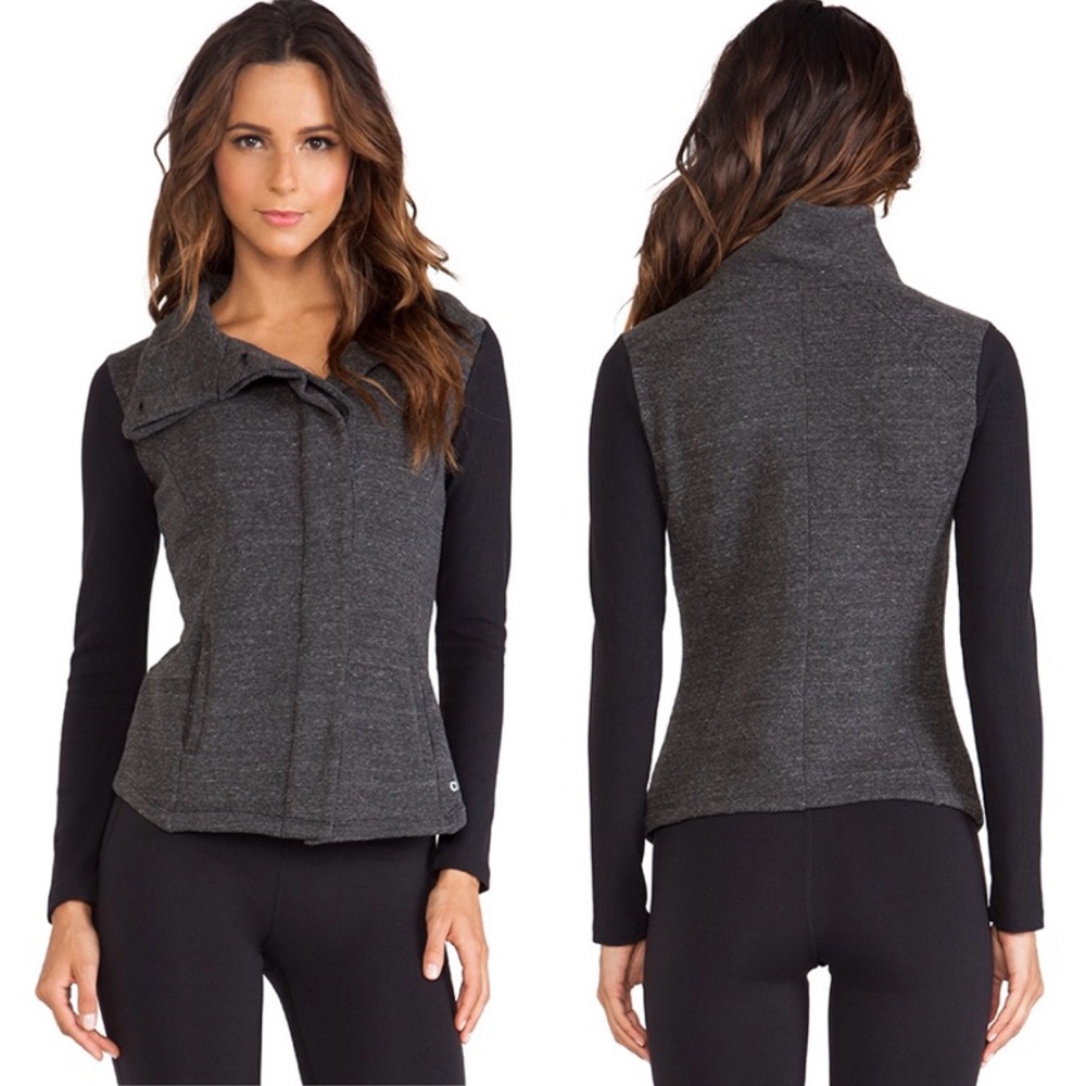Alo Yoga Harbor Knit Jacket Grey/Black Button Up M